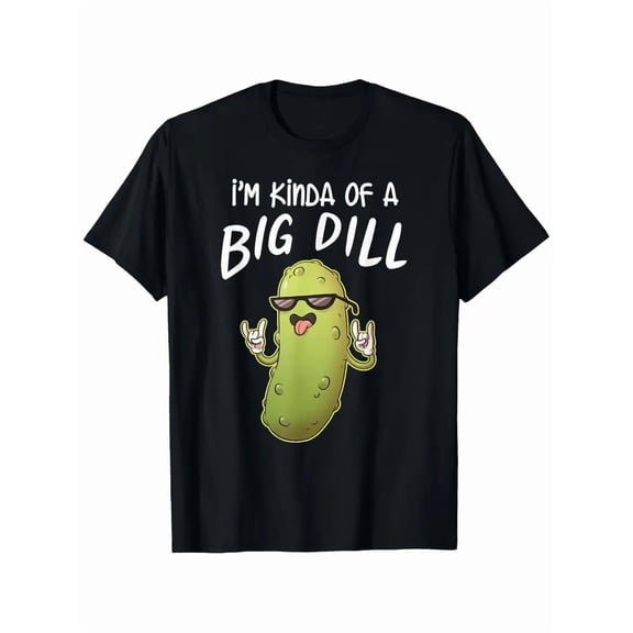 Funny "I'm Kinda Of A Big Dill" Pickle T-Shirt with Smiling Dill Pickle & Fashion Glasses Graphic - Casual Short Sleeve Tee for &, Unisex Fit, Machine Washable, Year-Round Wear