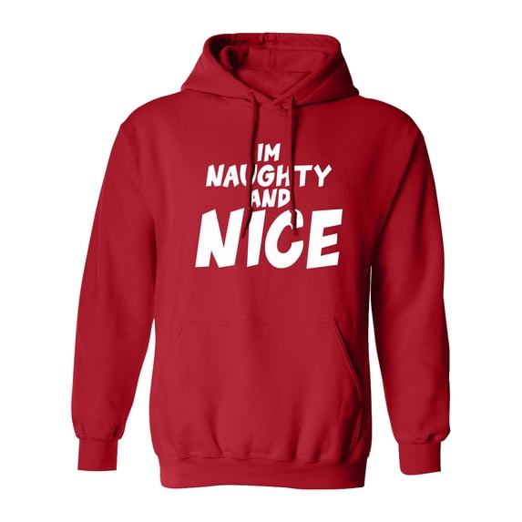 Funny I'm Naughty and Nice Holiday Christmas Hooded Sweatshirt-Red-5xl