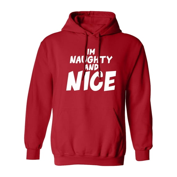 Funny I'm Naughty and Nice Holiday Christmas Hooded Sweatshirt-Red-Large