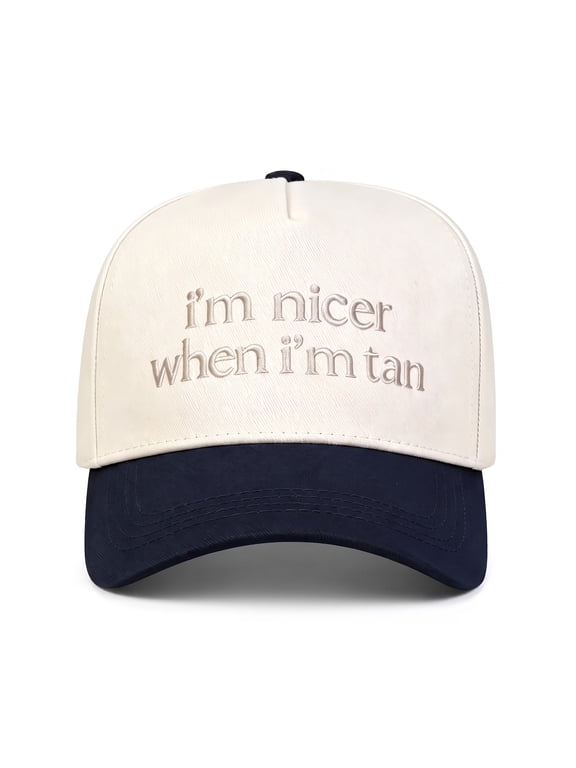Funny Slogan Beach Slogan Embroidered Baseball Cap for Women - Sassy Summer Sun Hat with Adjustable Snapback - Beige and Black