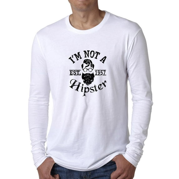 Funny I'm Not A Hipster 1963 Beard Men's Long Sleeve Grey T-Shirt