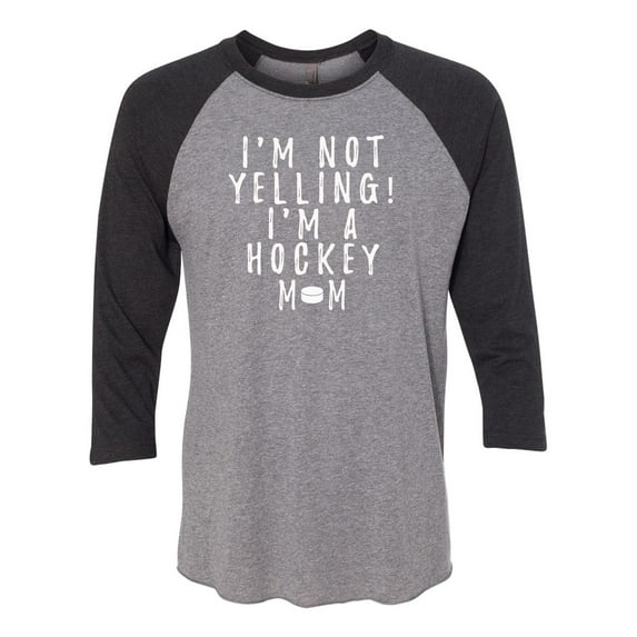 Funny I'm Not Yelling I'm a Hockey Mom Raglan Short Sleeve T-shirt-Vintage Black/Premium Heather-xxl