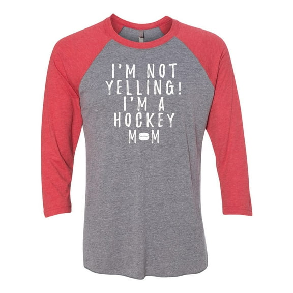 Funny I'm Not Yelling I'm a Hockey Mom Raglan Short Sleeve T-shirt-Vintage Red/Premium Heather-xl