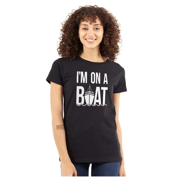 Funny I'm On a Boat Fishing Joke Womens Fitted Plus Size Graphic Tee Brisco Brands 2X