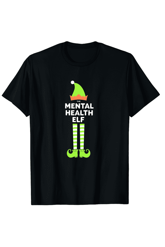 Funny I'm The Mental Health Elf Christmas Xmas Graphic Black T-Shirt for Men and Women