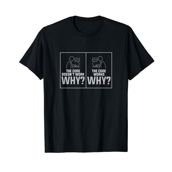 Funny IT Tech Computer Programmer Shirt Code Doesn't Work Why? T-Shirt