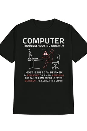 Funny IT Tech Support Computer Troubleshooting Diagram Humor Graphic T-Shirt Retro Geek Nerd Programmer Men's Short Sleeve Tee