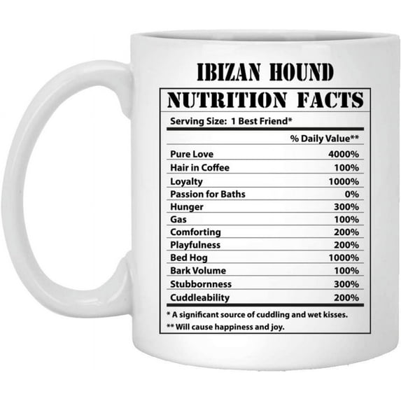 Funny Ibizan Hound Nutritional Facts Coffee Mug Dogs Lovers Birthday Gifts 2022 Christmas Nutrition Cup Ceramic White 11oz