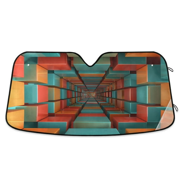 Funny Illusion Geometric Car Windshield Sun Shade Foldable Car Front Window Visor Heat and UV Protection 53x23.5