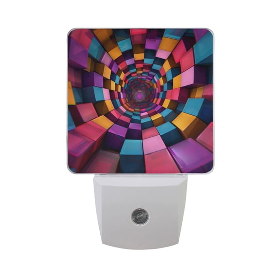 Funny Illusion Geometric Falling Sensation Night Light 2 Pack LED Nightlight Plug into Wall Dusk to Dawn Sensor Soft White