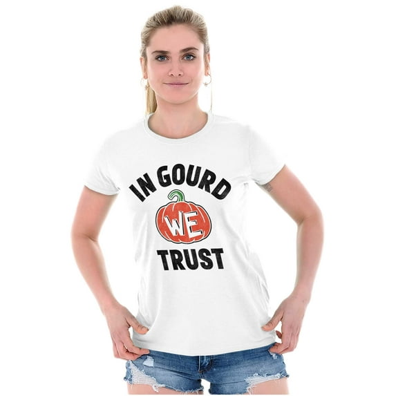 Funny In Gourd We Trust Pumpkin Pun Womens Slim Fit Graphic Tee Brisco Brands X