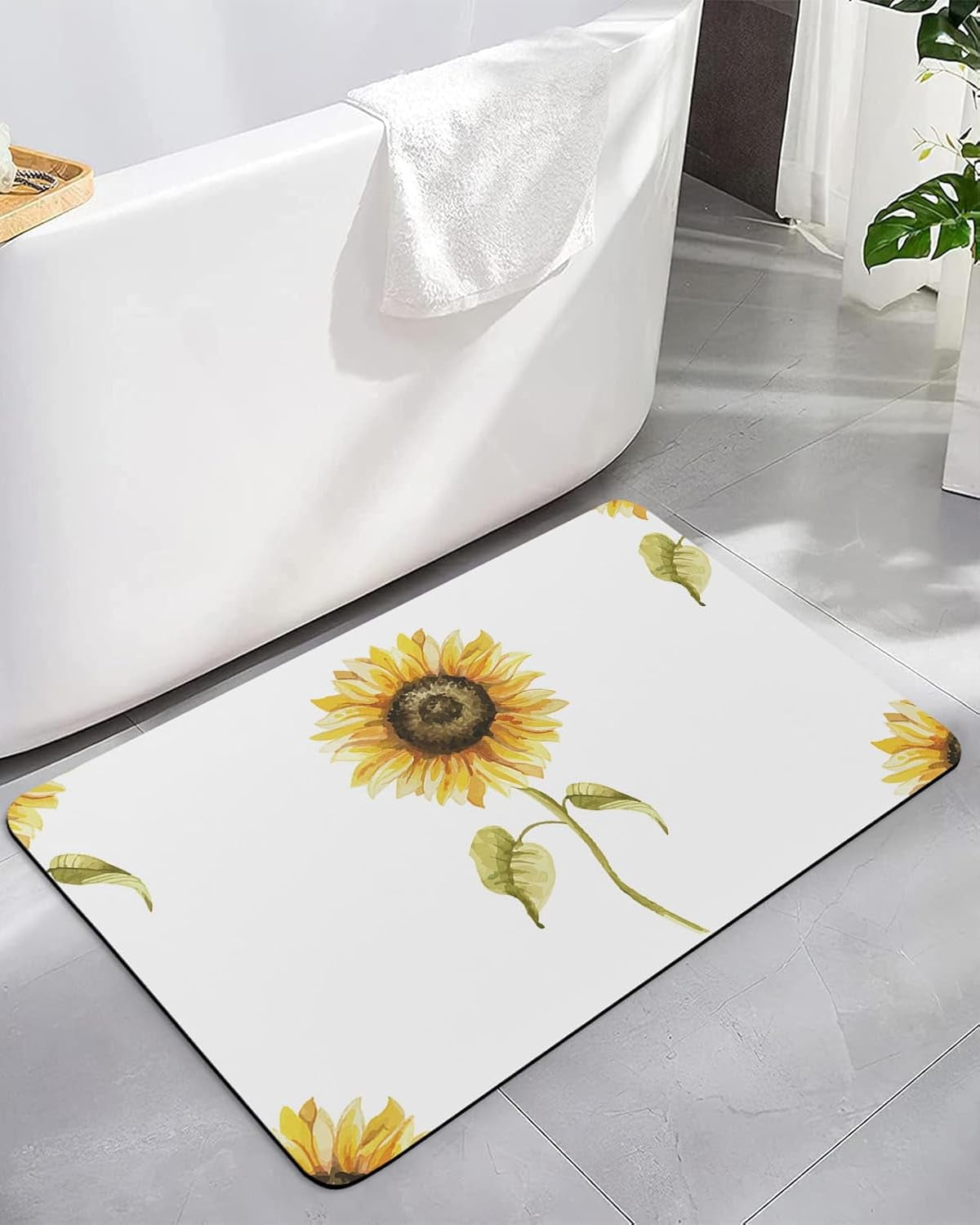 Funny Indoor Doormat,Bathroom Mat, Farm Sunflower White Bath Rugs
