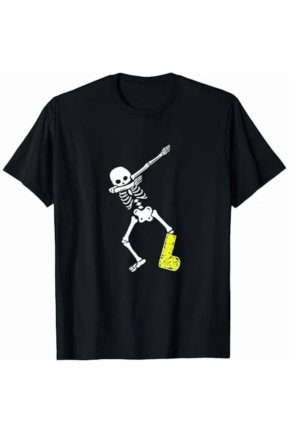 Funny Injury Dabbing Skeleton Broken Leg T-Shirt