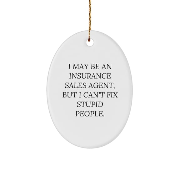 Funny Insurance Sales Agent Gifts for Friends, Coworkers, Men, Women - Oval Ornament, 'I May Be An Insurance Sales Agent, But I Can't Fix Stupid People.' - Christmas Unique Gifts from Family