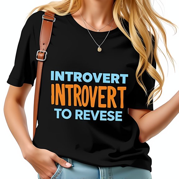 Funny Introvert Graphic Cotton Short Sleeve T-Shirt - " INTROVERT INTROVERT TO REVERSE " in Orange & Light Blue - Casual Fashion Tee