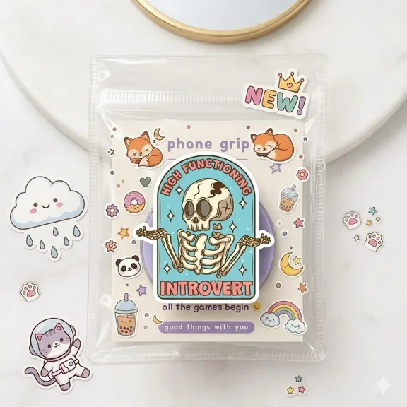 Funny Introvert Skeleton Phone Grip  Unique Holder for Phone & Tablet