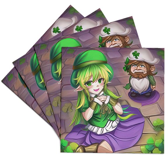 3drose, Funny Irish Girl Elf and Dwarf. Funny Digital Art Charm or Gift, Set of 4 Ceramic Tile Coasters