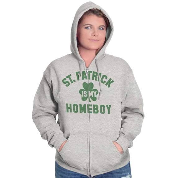 Funny Irish St. Patrick is My Homeboy Zip Up Hoodie Men's Women's Brisco Brands S