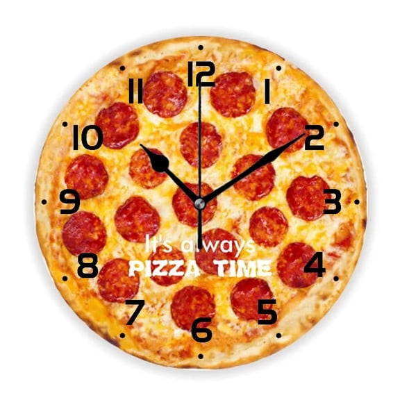 Funny It's Always Pizza Time Pepperoni Pizza Wall Clock for Kitchen Restaurant Decor Wall Watch for Diner Cafe Pizza Lover Gift（12 Inch）