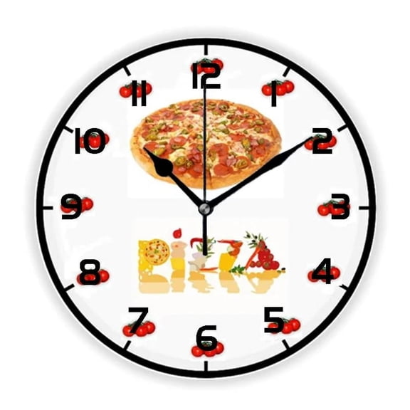 Funny It's Always Pizza Time Pepperoni Pizza Wall Clock for Kitchen Restaurant Decor Wall Watch for Diner Cafe Pizza Lover Gift（12 Inch）