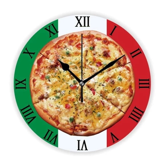 Funny It's Always Pizza Time Pepperoni Pizza Wall Clock for Kitchen Restaurant Decor Wall Watch for Diner Cafe Pizza Lover Gift（12 Inch）