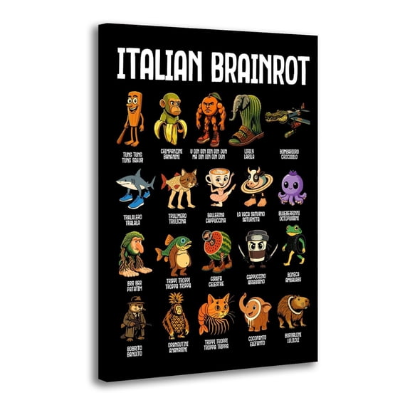 Funny Italian Brainrot Meme Wall Art - Whimsical Hybrid Creatures Retro Poster for Bedroom Dorm Decor 24x36inch(60x90cm)