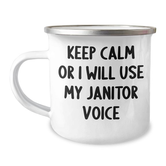 Funny Janitor Gifts for Him - Keep Calm Or I Will Use My Janitor Voice Camping Mug for Father's Day, Gifts from Men to Janitor Friends