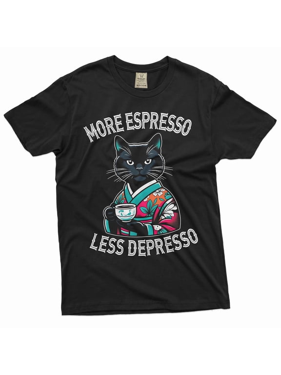 Funny Japanese Cat T-Shirt Espresso Depresso Shirt Humor Shirt Humorous Saying Gift Tee