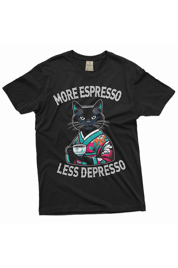 Funny Japanese Cat T-Shirt Espresso Depresso Shirt Humor Shirt Humorous Saying Gift Tee
