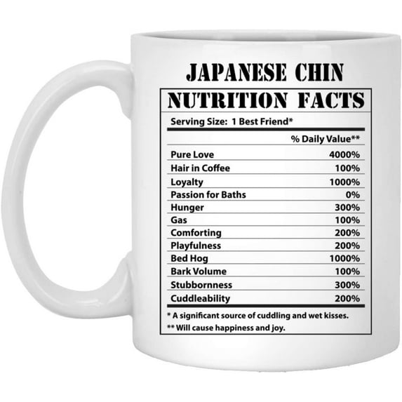 Funny Japanese Chin Nutritional Facts Coffee Mug Dogs Lovers Birthday Gifts 2022 Christmas Nutrition Cup Ceramic White 11oz