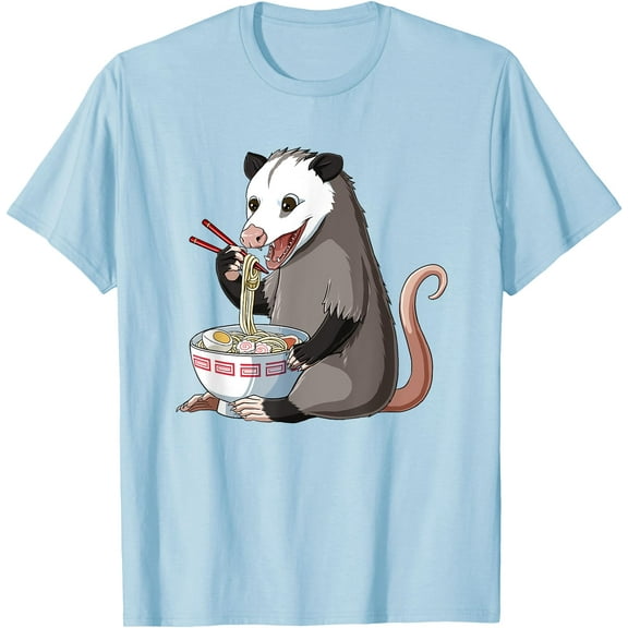 Funny Japanese Kawaii Ramen Opossum Unisex T-Shirt for Men Women Kids Toddler,Light Blue Color,Size L