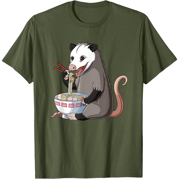 Funny Japanese Kawaii Ramen Opossum Unisex T-Shirt for Men Women Kids Toddler,Military Green Color,Size YXS