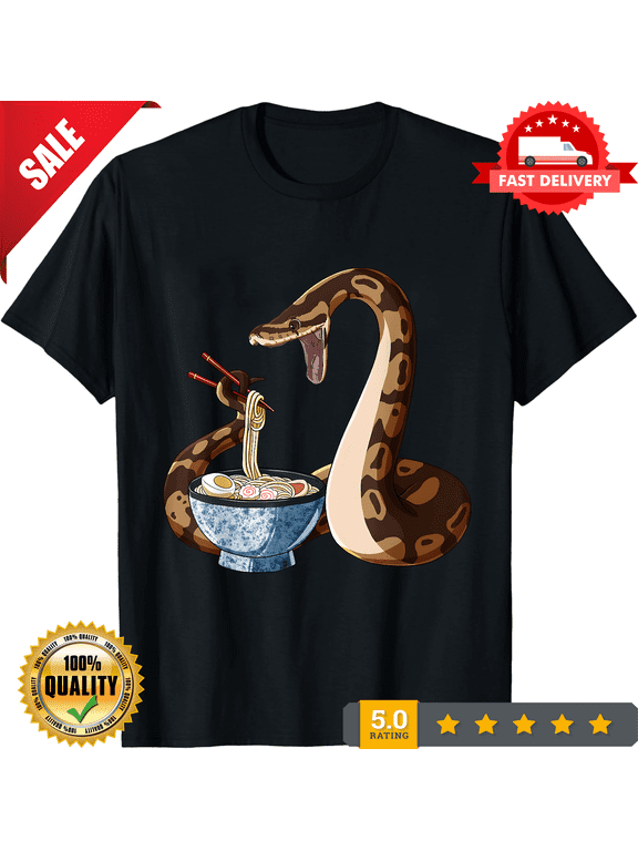 Funny Japanese Kawaii Ramen Snake Ball Python T-Shirt - 220g, ULTRA LIMITED-TH84245