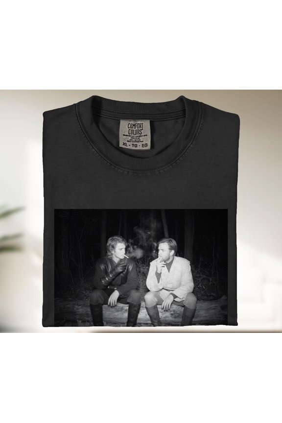 Funny Jedi Smoking Graphic T-Shirt | Sci-Fi Humor Crossover Tee | Comfort Colors for Geek Movie Fans