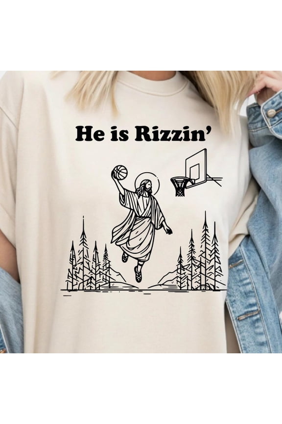 Funny Jesus Basketball T-Shirt, He Is Rizzin Tee, Christian Easter Shirt, Faith Humor Tee, Religious Graphic Shirt, Church Youth Group Gift