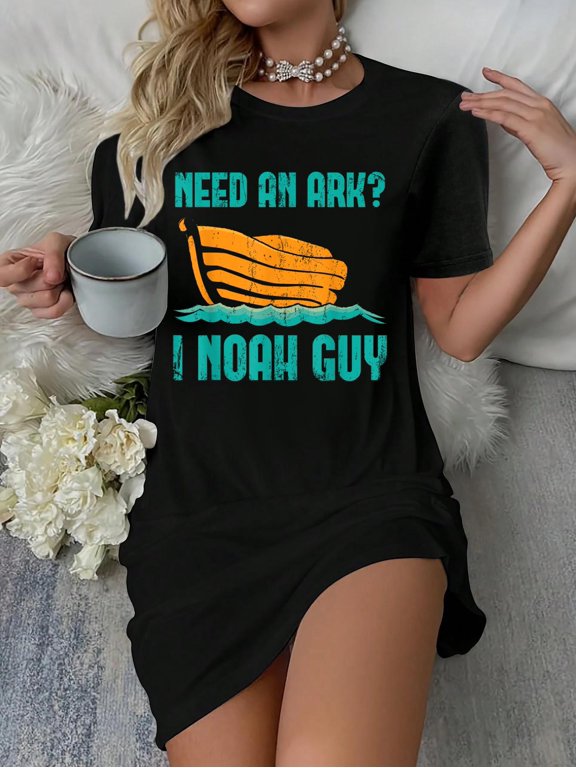 Funny Jesus Christ Devotee Gift Noah Bible Verse Prayer T-Shirt Dress Casual Summer Dress Everyday Outfit