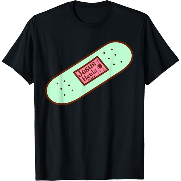 Funny Jesus Heals God Promises Christian Band-aid Prayer T-ShirtMen and women, Black T-shirt, size: Extra large