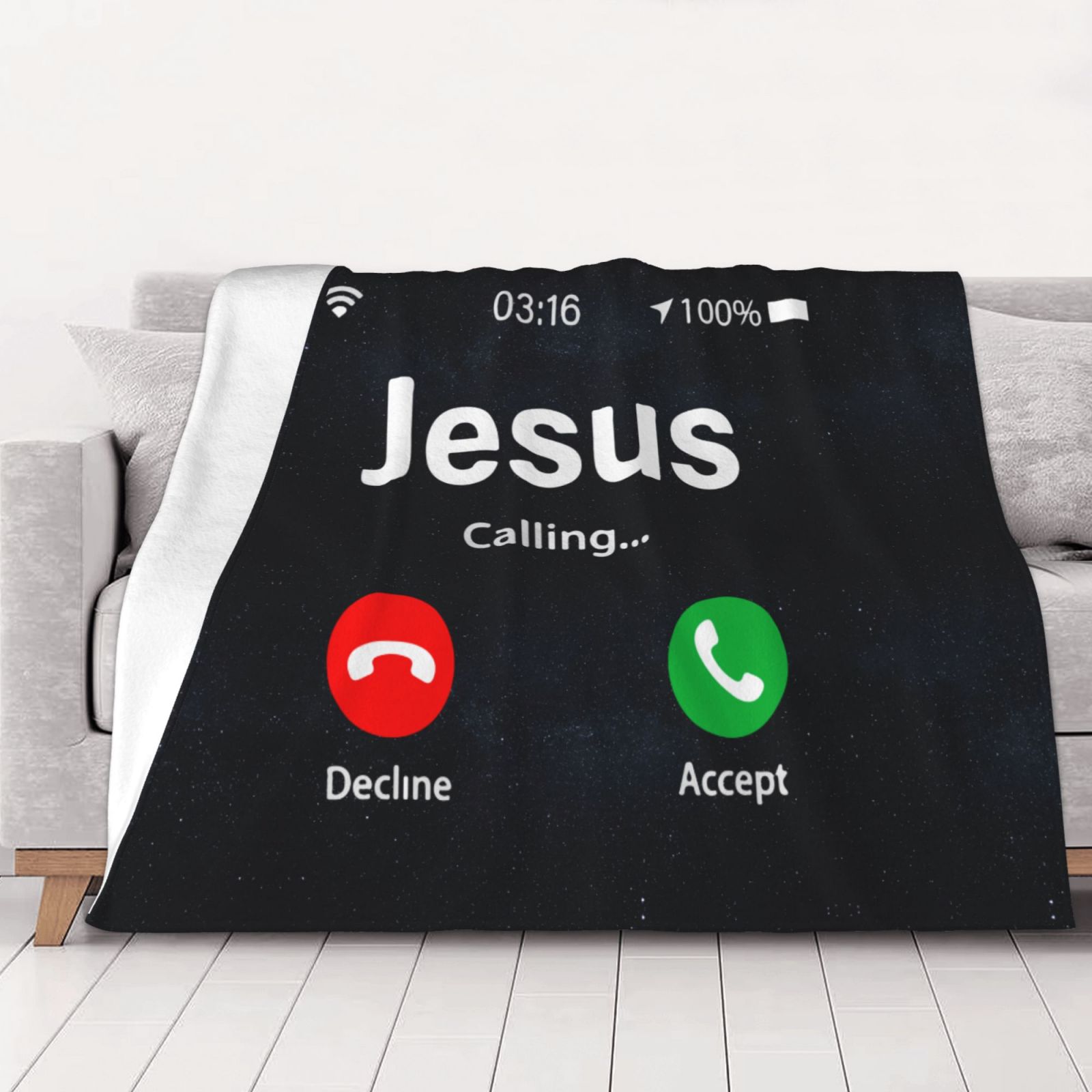 Funny Jesus Phone Christian Fleece Blanket For Bed Or Sofa All Season