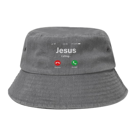 Funny Jesus Phone Christian Washed Bucket Hat For Men Women Denim Bucket Hat Sun Hat Cowboy Fishing Beach Hat