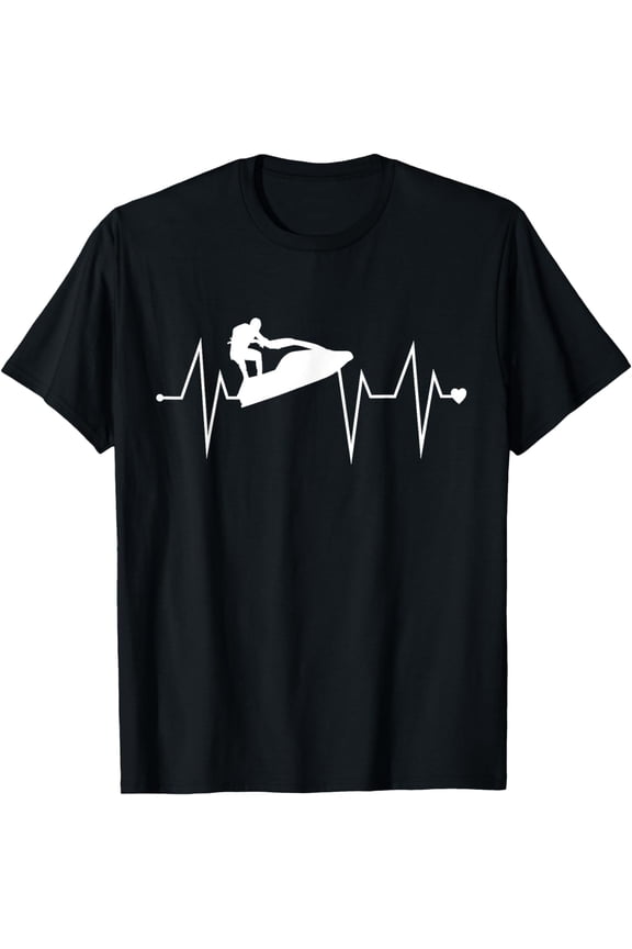 Funny Jet Ski Water Skier Heartbeat Heart Pulse Rate EKG T-Shirt mens t shirt，black，women，funny，misfits，men，journey，t-shirt