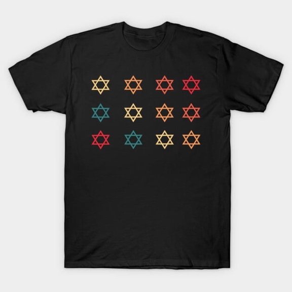 Funny Jewish Stars Hanukkah Holiday Pattern Artwork Print, H37467 T-Shirt, for Men and Women, Up to Size 5XL