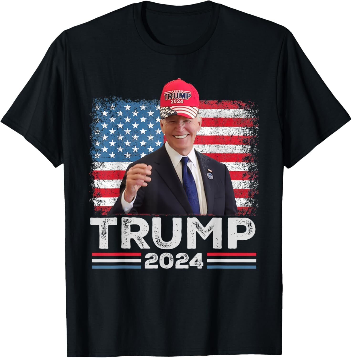 Funny Joe Biden Dons Trump 2024 Cap, Wear A Trump Hat Us Unisex TShirt