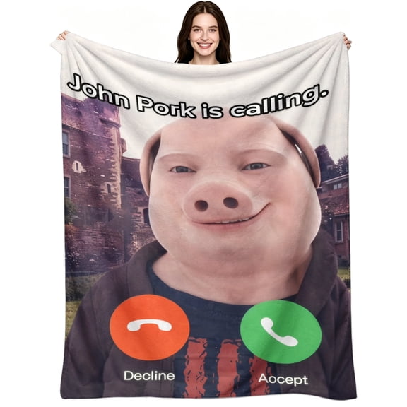 Funny John Pork Incoming Call Meme Ultra Soft Flannel, Soft Warm Flannel Fleece, Funny Cute Sea, Throw Blanket, Cozy Warm, Home Decor, Couch Sofa Bed Travel