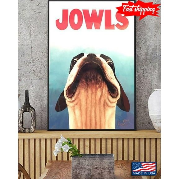 Funny Jowls Boston Terrier Parody Of Jaws Movie 11 x 17 Inch Poster