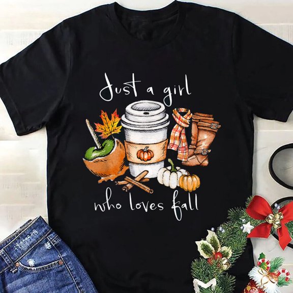 Funny Just A Girl Who Loves Fall Pumpkin Spice Latte Autumn T-Shirt