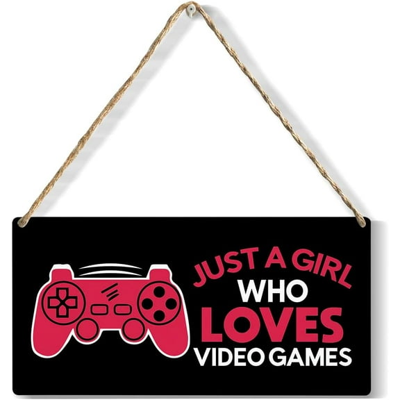 Funny Just a Girl Who Loves Video Games Wood Sign Rustic Girl Video Games Wooden Hanging Plaque for Home Girls Bedroom Game Room Wall Art Decoration 10x5 Inch Present