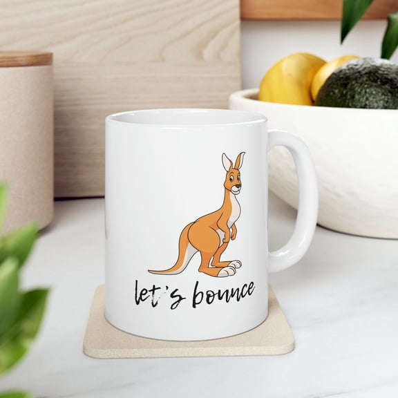 Kangaroo 11 oz Coffee Mug - Let's Bounce Gift for Kangaroo Lovers White Ceramic