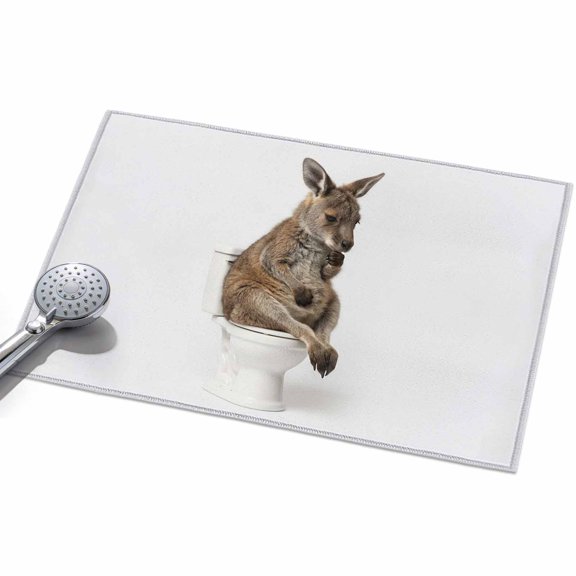 Funny Kangaroos Entryway Rug 2x3ft Washable Non Slip Bathroom Rug Low Pile Indoor Floor Front Door Mat Cute Art Fun Lovely Animals on Toilets Rectangle Area Rugs Carpet for Kitchen Office Dining Room