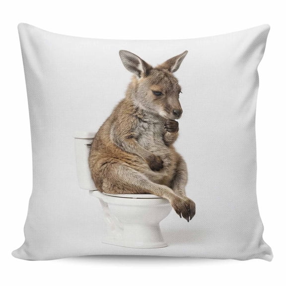 Funny Kangaroos Pillow Covers 26x26 Inch Decorative Throw Pillow Cover, Cute Art Fun Lovely Animals on Toilets Sofa Pillowcases Accent Cushion Case Home Decor Bedroom Living Room
