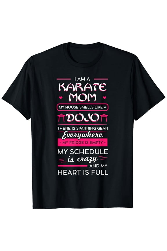 Funny Karate Mom T-Shirt Martial Arts Dojo Life Graphic Tee for Women Retro Sparring Gear Design Crazy Schedule Heart Full Mother's Day Gift